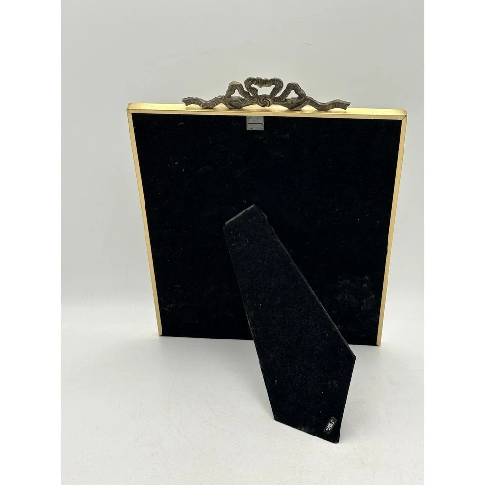 Burnes Blue Faux Marble Picture Frame 8x10 Brass Tone Ribbon Bow Korea